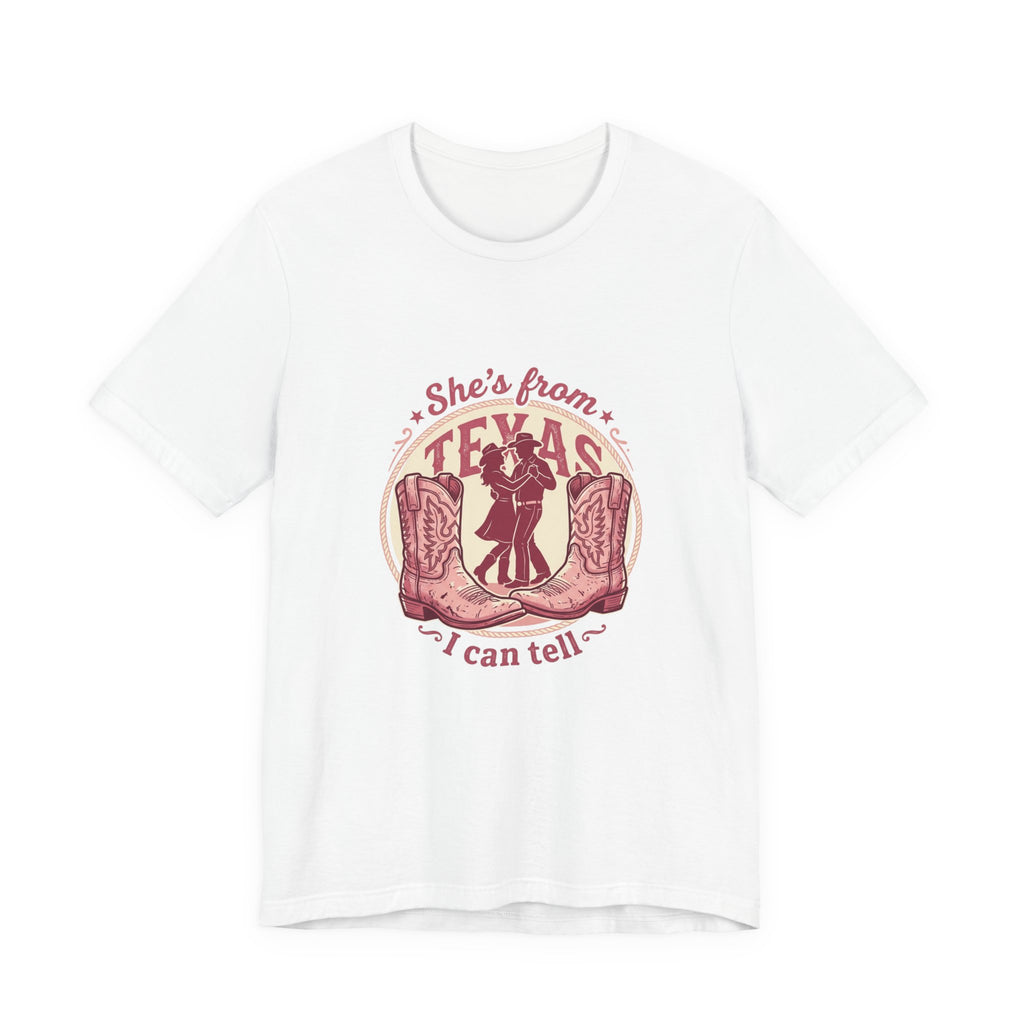 She's From Texas Tee — Women's Cowboy Boots & Couple Silhouette Graphic T-Shirt