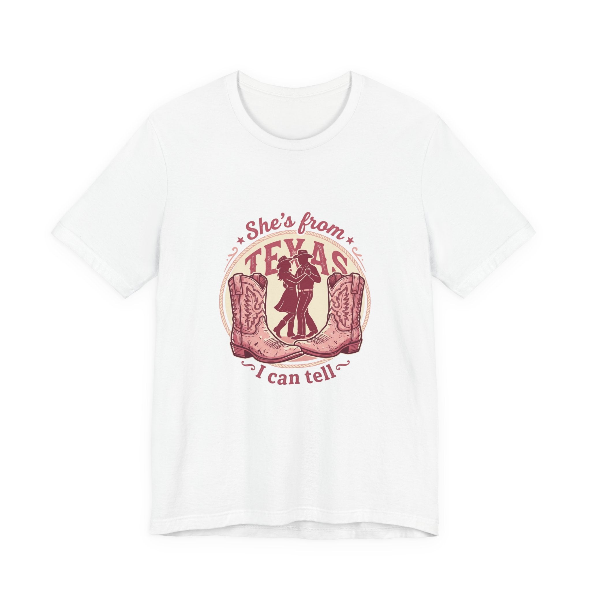 She's From Texas Tee — Women's Cowboy Boots & Couple Silhouette Graphic T-Shirt