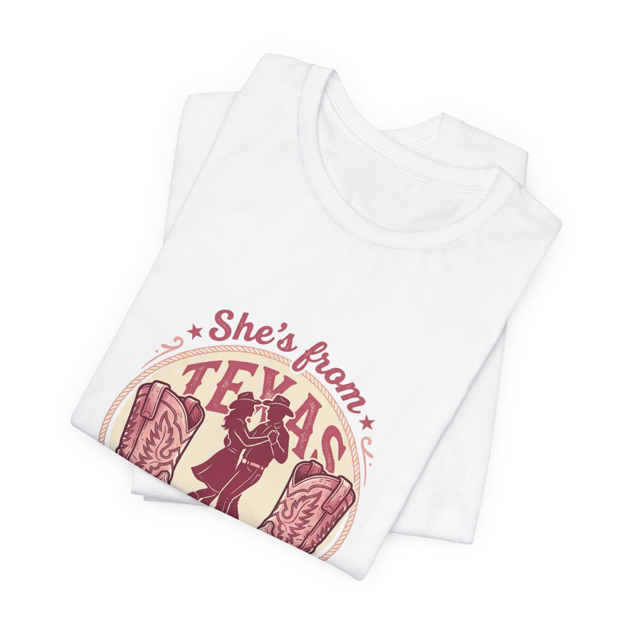 She's From Texas Tee — Women's Cowboy Boots & Couple Silhouette Graphic T-Shirt