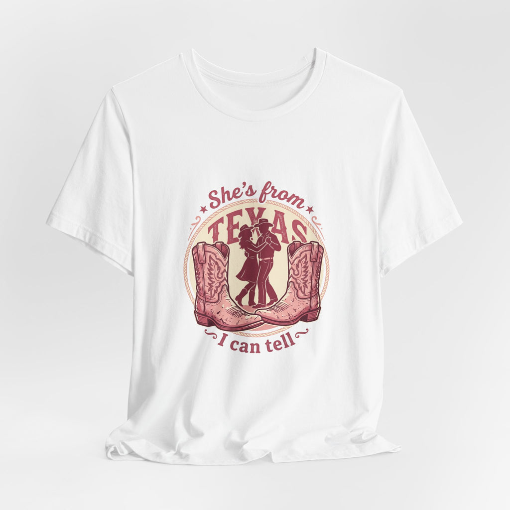 She's From Texas Tee — Women's Cowboy Boots & Couple Silhouette Graphic T-Shirt