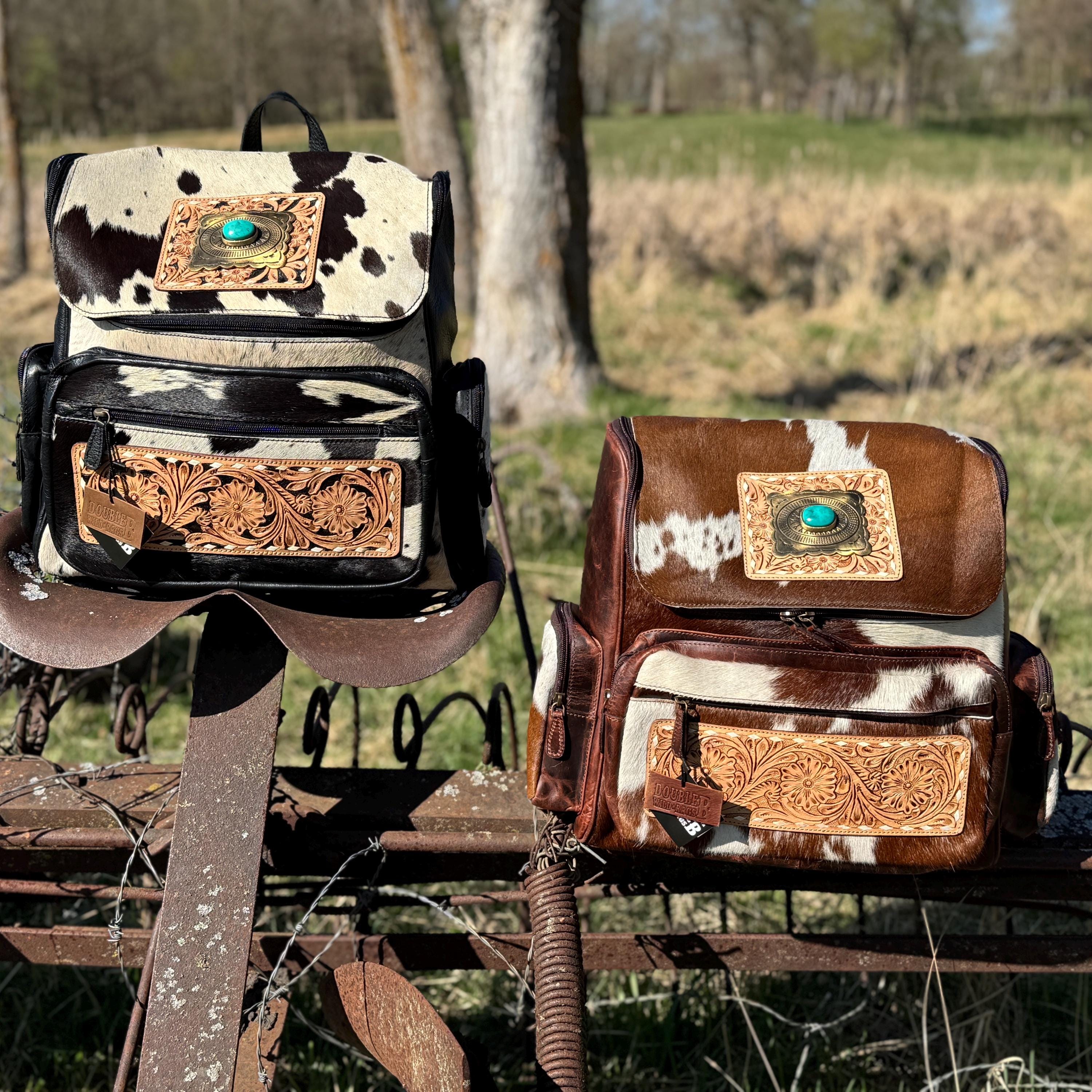 Genuine Western Cowhide Leather Backpack Diaper Bag Personal Item carry-on luggage