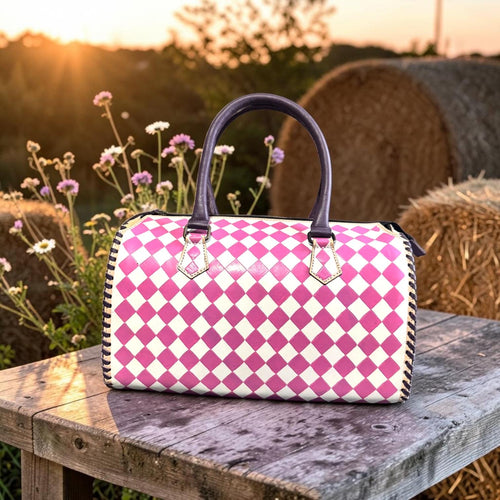 Country Lilac Checkered Speedy Western Genuine Leather Purse