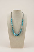 Light Blue Turquoise Graduated Necklace with 8mm Sterling Pearl & Hematite — 23 inch