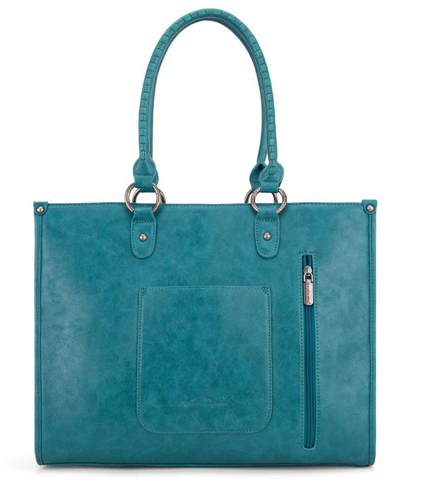 Montana West Western Tool Fringe Concealed Carry Wide Tote — Suede-Look PU Leather with Floral Tooling & Fringe