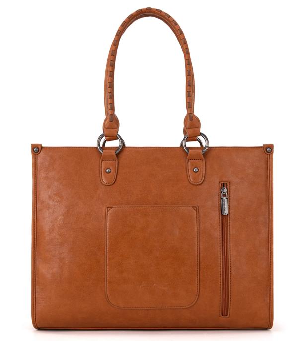 Montana West Western Tool Fringe Concealed Carry Wide Tote — Suede-Look PU Leather with Floral Tooling & Fringe
