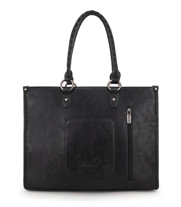 Montana West Western Tool Fringe Concealed Carry Wide Tote — Suede-Look PU Leather with Floral Tooling & Fringe